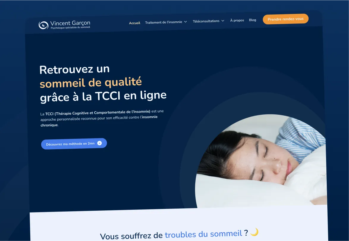 Vignette de présentation du projet de création du site web de Vincent GARÇON - Psychologue du Sommeil